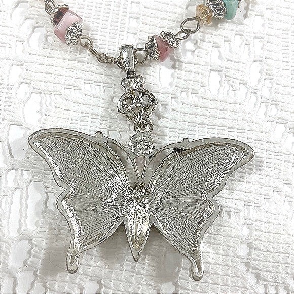 Butterfly Pendant Necklace Multicolor Enamel Rhinestone - Picture 5 of 16